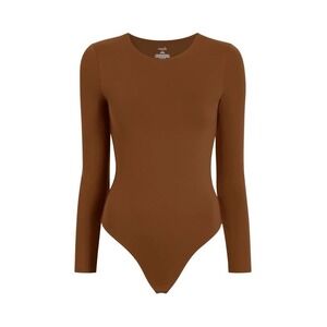 Nuuds Women's Chocolate Long Sleeve Crew Neck Thong Style Bodysuit Sz XL NWOT